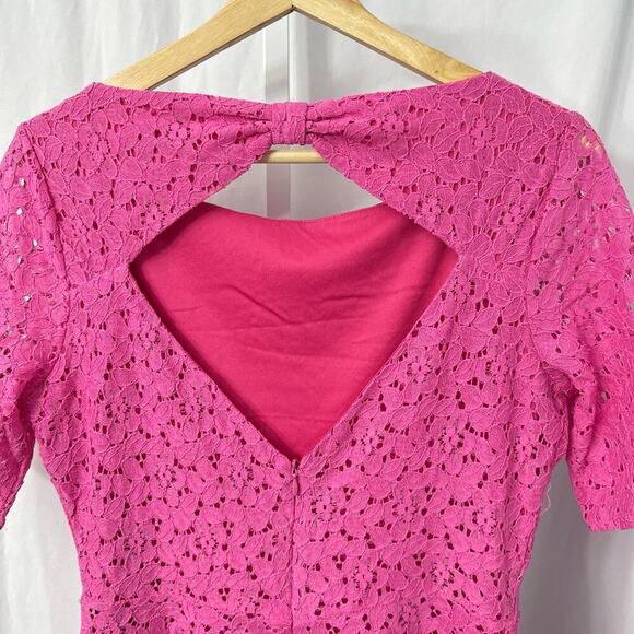 Betsey Johnson Dress Size 12 Cosmopolitan Hot Pink Hi Low Floral Lace Keyhole - Picture 8 of 11